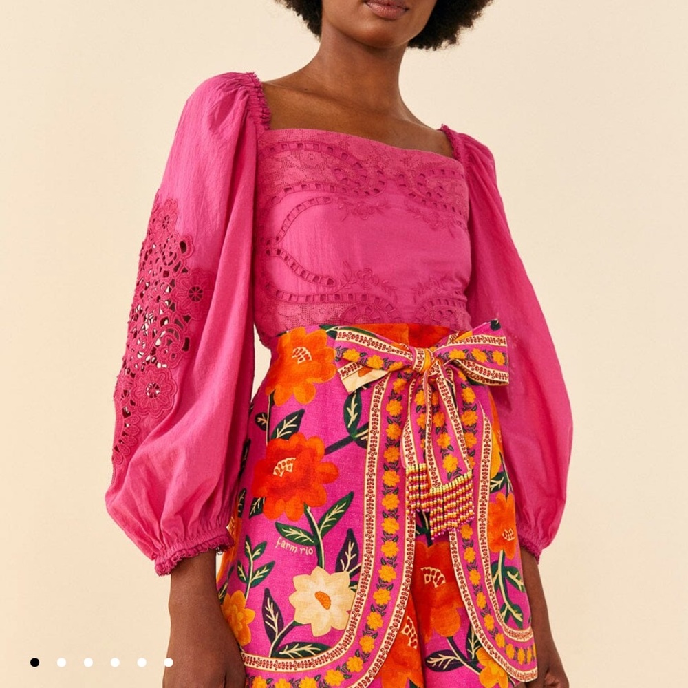 Farm Rio pink eyelet lace blouse
